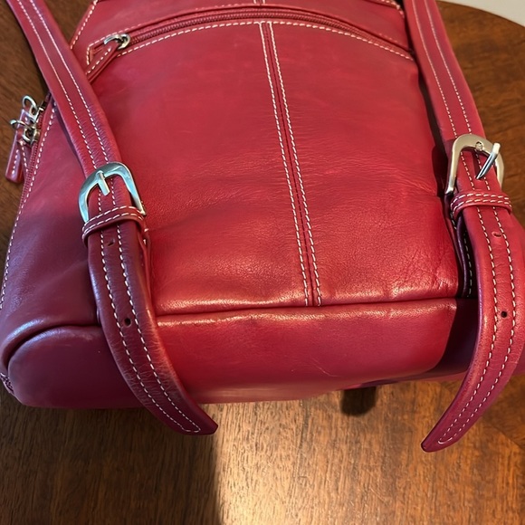 Tignanello  Backpack Mini  bag  genuine leather  Red wear as sling back  10” EUC - Picture 10 of 17